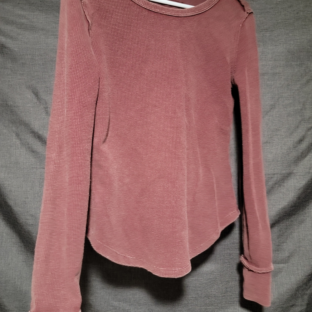 Waffle Knit Long Sleeve Top - Dusty Rose